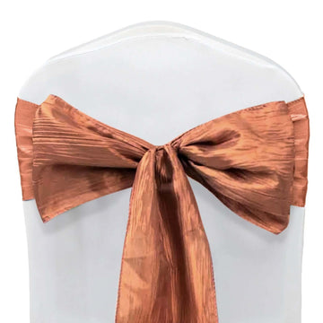 5 Pack Taffeta 6"x106" Chair Sashes Terracotta (Rust) Accordion Crinkle Texture - Stylish Decor for Weddings & Gatherings