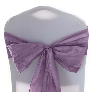 5 Pack Taffeta 6"x106" Chair Sashes Violet Amethyst Accordion Crinkle Texture - Stylish Decor for Weddings & Gatherings