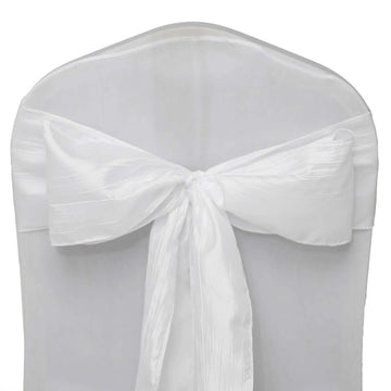 5 Pack Taffeta 6"x106" Chair Sashes White Accordion Crinkle Texture - Stylish Decor for Weddings & Gatherings