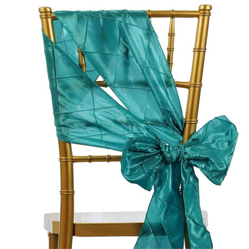 5 Pack Taffeta Chair Sashes Turquoise Pintuck Pattern with Smooth Metallic Finish 7"x106"