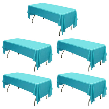 5-Pack Plastic Table Covers Turquoise Rectangle - Reliable PVC Disposable Covers for Gatherings 54"x108"