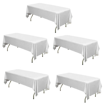 5-Pack Plastic Table Covers White Rectangle - Reliable PVC Disposable Covers for Gatherings 54"x108"