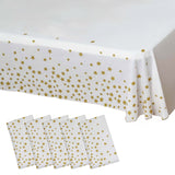 5-Pack Plastic Table Covers White Rectangle with Gold Stars - Decorative PVC Disposable Tablecloths 54"x108"