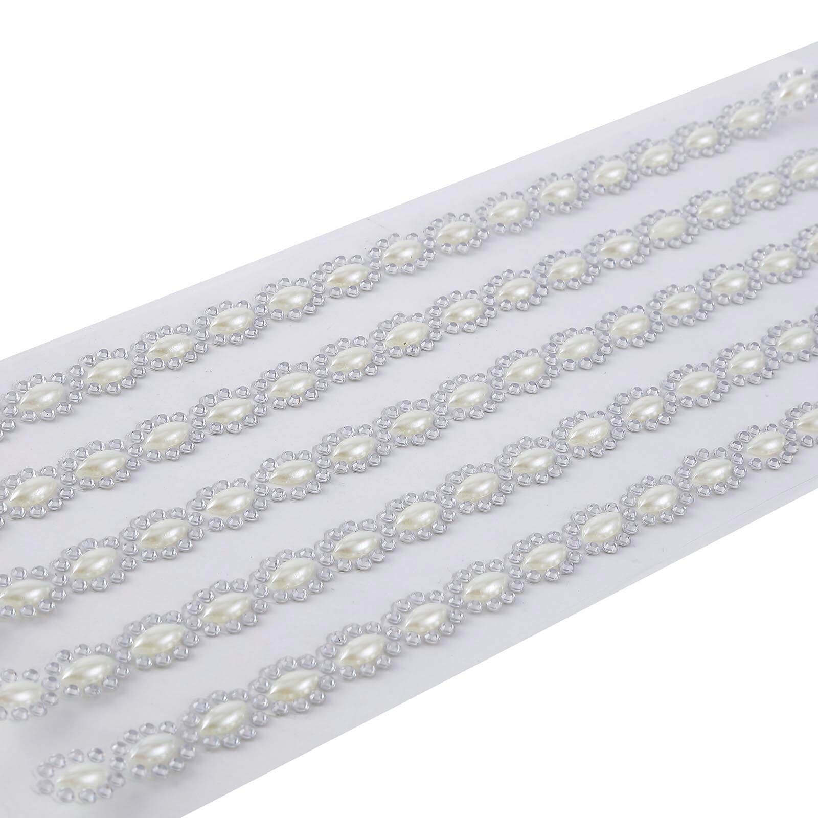 5 Strips Stick on Rhinestone Gems Oval Self Adhesive Diamond Rhinestone Stickers Silver