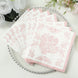 50 Pack 2-Ply Paper Beverage Napkins in White Matte Pink Damask Floral Pattern, Disposable