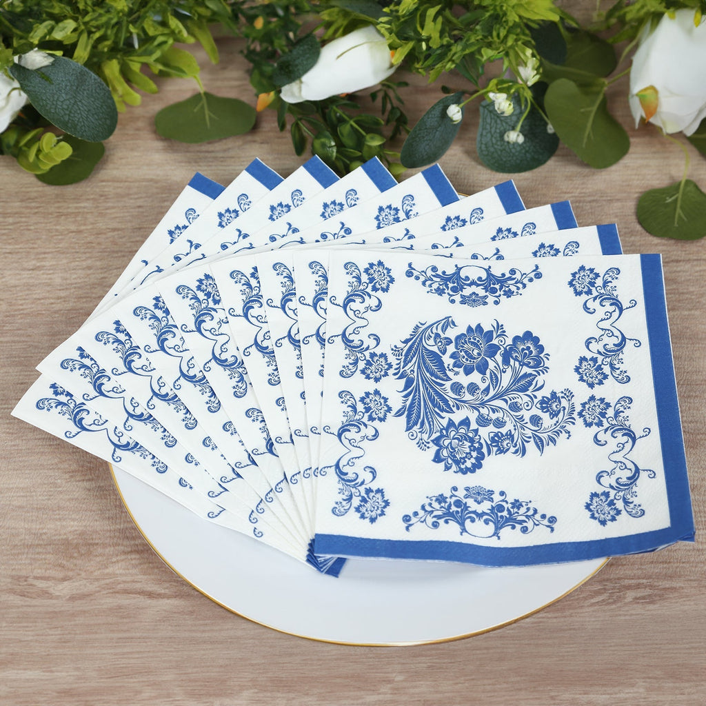 Hanukkah Beverage Napkins - Menorah Themed Party Napkins White Blue