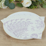 50 Pack White Lavender Lilac 2-Ply Paper Party Napkins in French Toile Floral Pattern