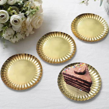 50-Pack Paper 5" Round Dessert Plates in Metallic Gold with Scalloped Rim - Disposable 250GSM Appetizer Party Plates for Banquets & Upscale Gatherings