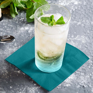 50-Pack Paper Beverage Napkins Turquoise - 2 Ply Disposable Soft 18GSM Cocktail Napkins 5"x5"