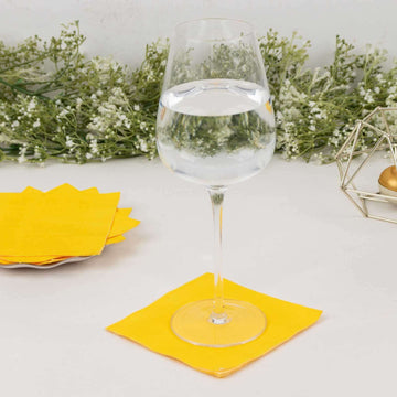 50-Pack Paper Beverage Napkins Yellow - 2 Ply Disposable Soft 18GSM Cocktail Napkins 5"x5"