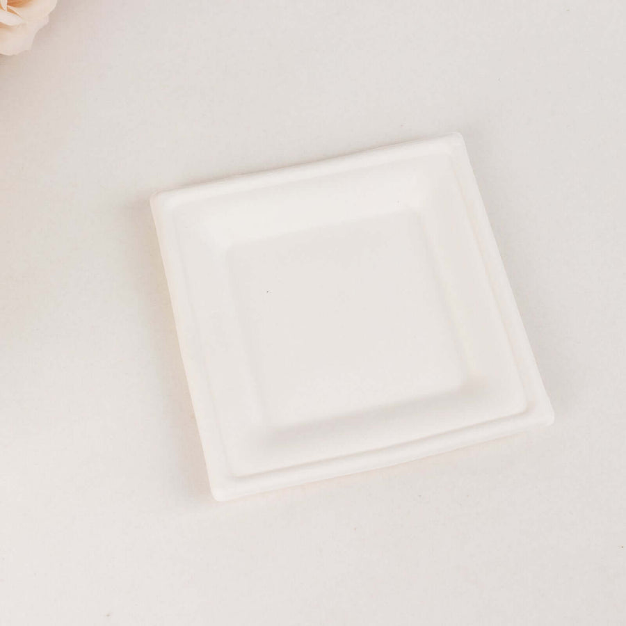 50 Pack | 6inch White Square Biodegradable Bagasse Salad Plates, Appetizer Dessert Party Plates