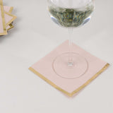 50 Pack Blush Disposable Cocktail Napkins with Gold Foil Edge, Soft 2 Ply Paper Napkins