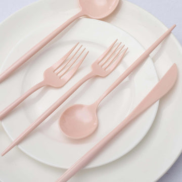 50-Pack Plastic Utensil Set Blush Pink - Premium Disposable Heavy Duty Sleek Flatware