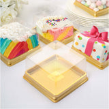 50 Pack | Clear / Gold Square Mini Plastic Cupcake Party Favor Boxes