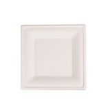 50 Pack | 6inch White Square Biodegradable Bagasse Salad Plates, Appetizer Dessert Party Plates