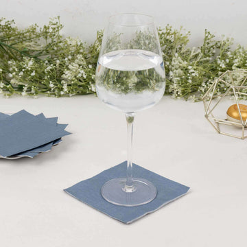 50-Pack Paper Beverage Napkins Dusty Blue - 2 Ply Disposable Soft 18GSM Cocktail Napkins 5"x5"