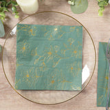 50 Pack Dusty Sage Green 2-Ply Paper Beverage Napkins with Gold Outlined Flowers Print