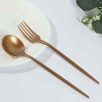 50-Pack Plastic Dessert Forks and Spoons with Gold Shiny Finish - Heavy Duty Disposable Silverware