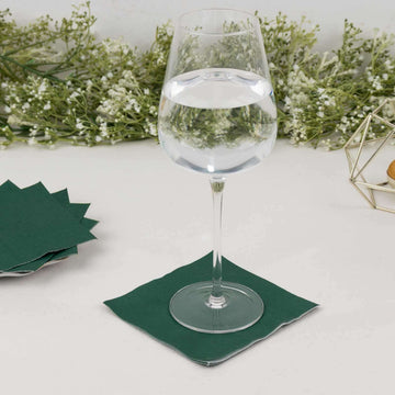 50-Pack Paper Beverage Napkins Hunter Emerald Green - 2 Ply Disposable Soft 18GSM Cocktail Napkins 5"x5"