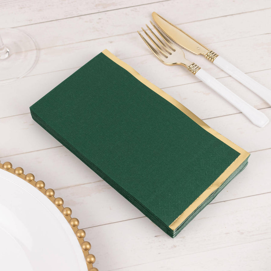 50 Pack Hunter Emerald Green Soft 2 Ply Disposable Party Napkins with Gold