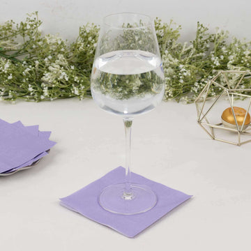 50-Pack Paper Beverage Napkins Lavender Lilac - 2 Ply Disposable Soft 18GSM Cocktail Napkins 5"x5"