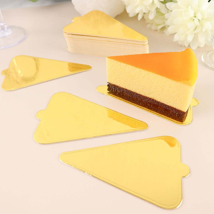 50 Pack | Mini Gold Triangle Cake Boards, Cardboard Cake Slice Bases - 2.8x 4.5inch