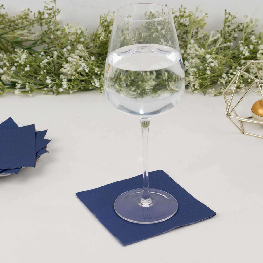 50 Pack Navy Blue Soft 2-Ply Disposable Cocktail Napkins, Paper Beverage Napkins 18 GSM - 5inch