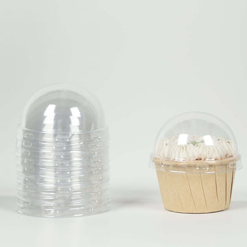 50-Pack Plastic Dome Lids For Cupcake Liners Clear - Food Safe Disposable Baking Cake Cup Lids for Dessert Buffets Bakery Displays & Party Favors 3"