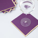 50 Pack | 2 Ply Soft Purple With Gold Foil Edge Dinner Paper Napkins