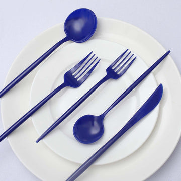 50-Pack Plastic Utensil Set Royal Blue - Premium Disposable Heavy Duty Sleek Flatware