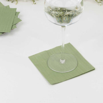 50-Pack Paper Beverage Napkins Sage Green - 2 Ply Disposable Soft 18GSM Cocktail Napkins 5"x5"