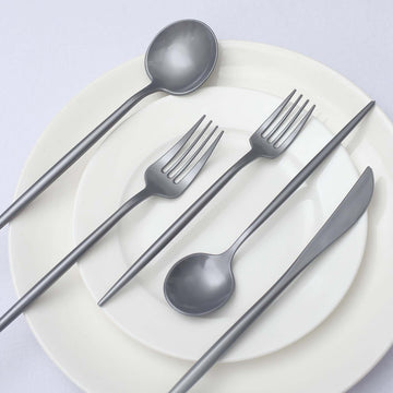 50 Pack Heavy Duty Plastic Utensil Set in Silver, Disposable Dinner and Dessert Cutlery Combo Set