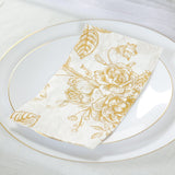 50 Pack White Gold 2-Ply Paper Party Napkins in French Toile Floral Pattern, Highly Absorbent