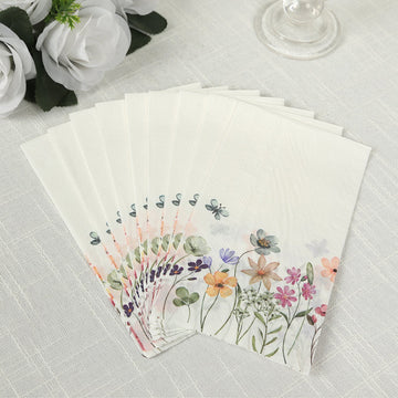 50-Pack Paper Dinner Napkins Wildflower Butterfly Design 2 Ply - Soft Disposable Napkins for Parties 8"x4"