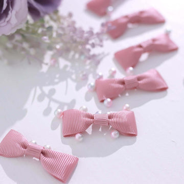 50 Pcs 1.5" Mauve Grosgrain Pre Tied Ribbon Bows, Gift Basket Party Favor Bags Decor - Polyester