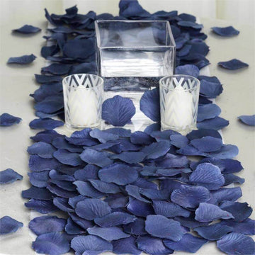 500-Pack Rose Petals Round Design Navy Blue Silk Confetti - Decorative Scatters for Tables and Floors