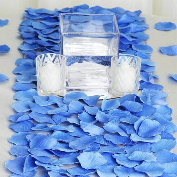 500-Pack Rose Petals Round Design Royal Blue Silk Confetti - Decorative Scatters for Tables and Floors