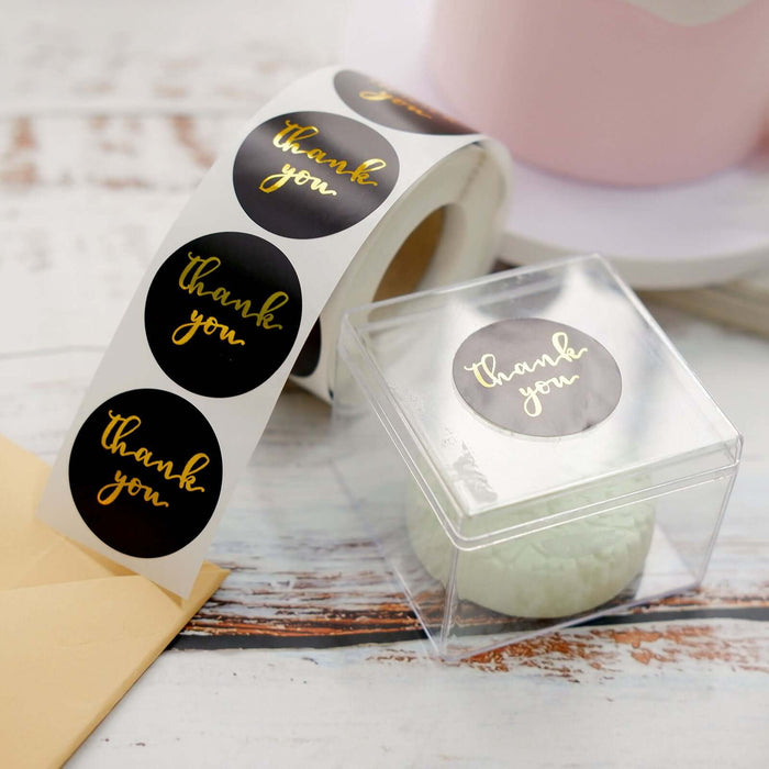 500pcs|1.5inch Round Thank You Stickers Roll With Gold Foil Text On Black, DIY Envelope Seal Labels