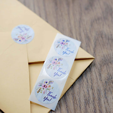 500Pcs 1" Thank You Rustic Floral Boho Chic Stickers Roll, Labels For DIY Envelope Seal - Round