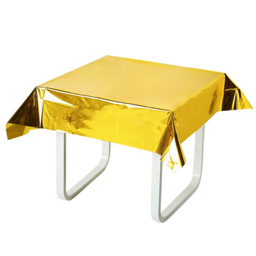 50"x50" Gold Metallic Foil Square Tablecloth, Disposable Table Cover