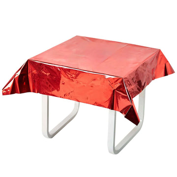 Metallic Foil Tablecloth Square Red - Stylish Disposable Party Cover 50"x50"