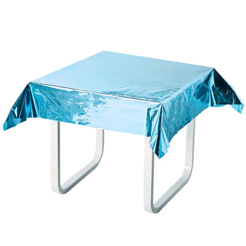 Metallic Foil Tablecloth Square Turquoise - Stylish Disposable Party Cover 50"x50"