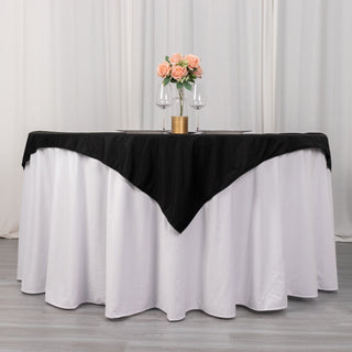 Add a Touch of Sophistication with the Black 54" Seamless Scuba Polyester Table Overlay