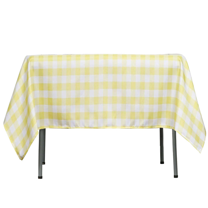 Buffalo Plaid Tablecloth | 54"x54" Square | White/Yellow | Checkered Gingham Polyester Tablecloth