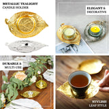 3 Pack | 5inch Shiny Gold Metal Maple Leaf Tealight Candle Holders, Vintage Mini Tea Cup Saucer