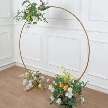 5ft Gold Metal Round Wedding Arch Arbor, Balloon Circle, Flower Frame Backdrop Stand