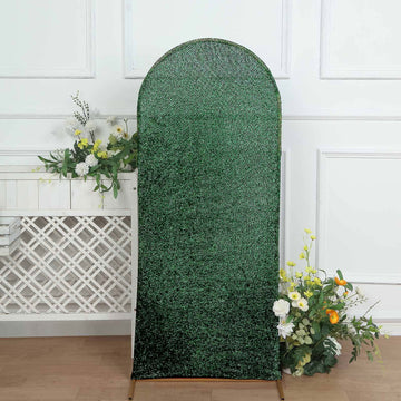 5ft Hunter Emerald Green Shimmer Tinsel Spandex Chiara Backdrop Stand Cover For Fitted Round Top Wedding Arch