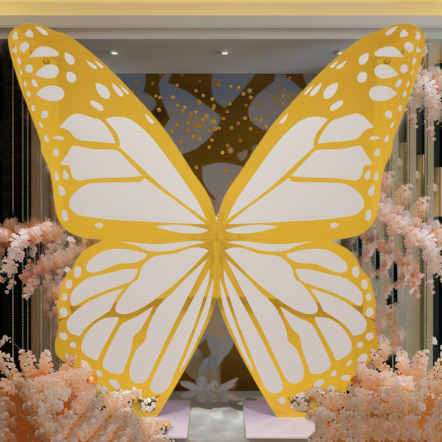 6.5ft White Gold Giant Butterfly Backdrop Party Prop with Wood Backing