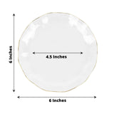 10 Pack | 6inch Clear Heavy Duty Disposable Salad Plates with Gold Ruffled Rim, Dessert Dinnerware