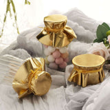 6 Pack | Metallic Gold 6" Round Lame Fabric Party Favor Jar Covers DIY With Satin Tie String, Craft Supplies